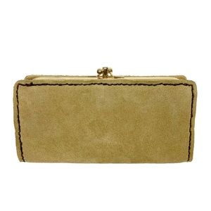 Vintage Suede Wallet Tan with Gold Tone Hardware